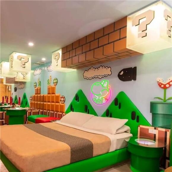 Yoshi Mario World LED Neon Sign Vintage Style Game Room Light Bedroom BRIGHT New - Picture 3 of 7